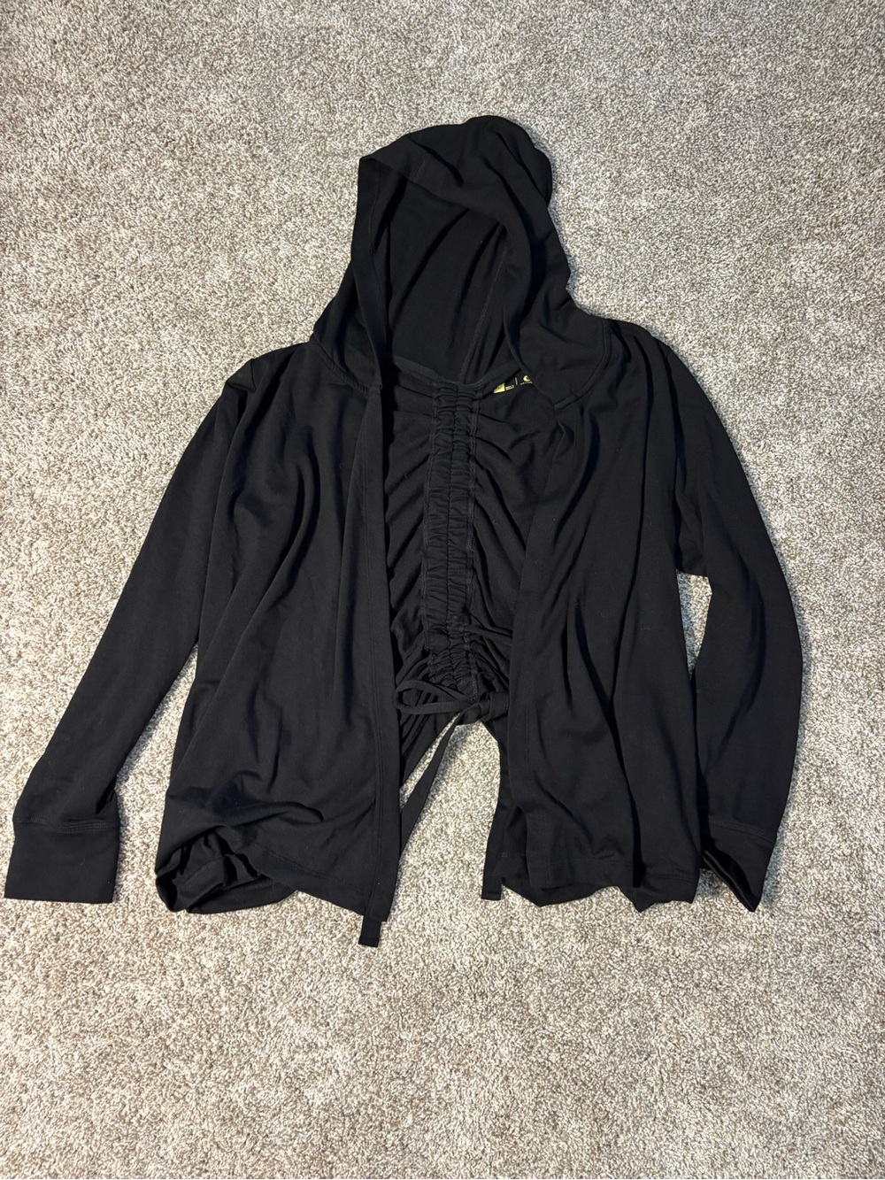 Xersion Women’s Black Ruched Hooded Pullover Hoodie Stretch Long Sleeve L